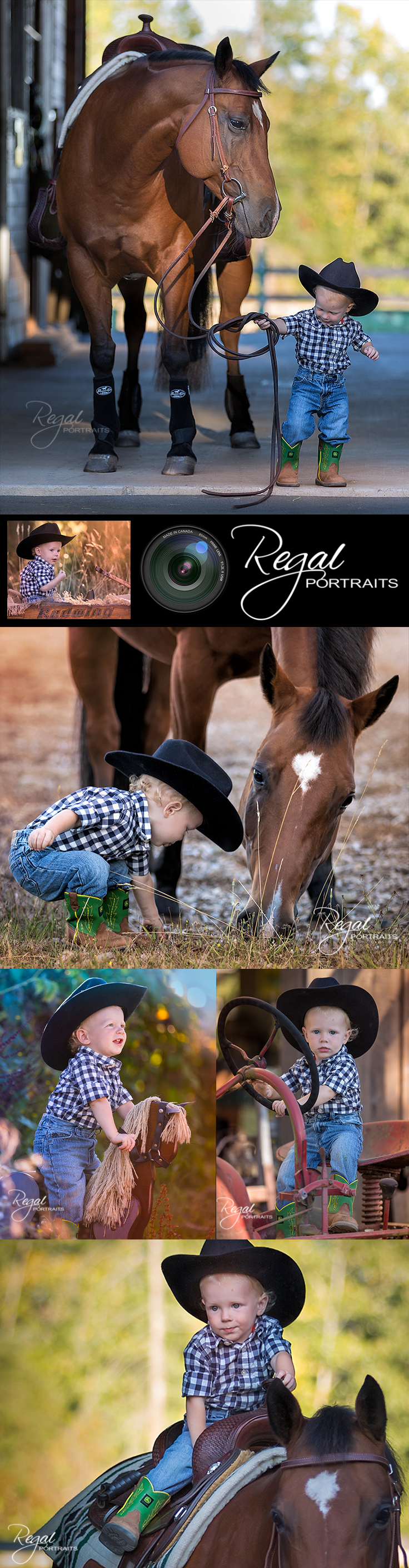Super cute portrait of a little cowboy and his horse - Regal Portraits Photography in Victoria BC Canada